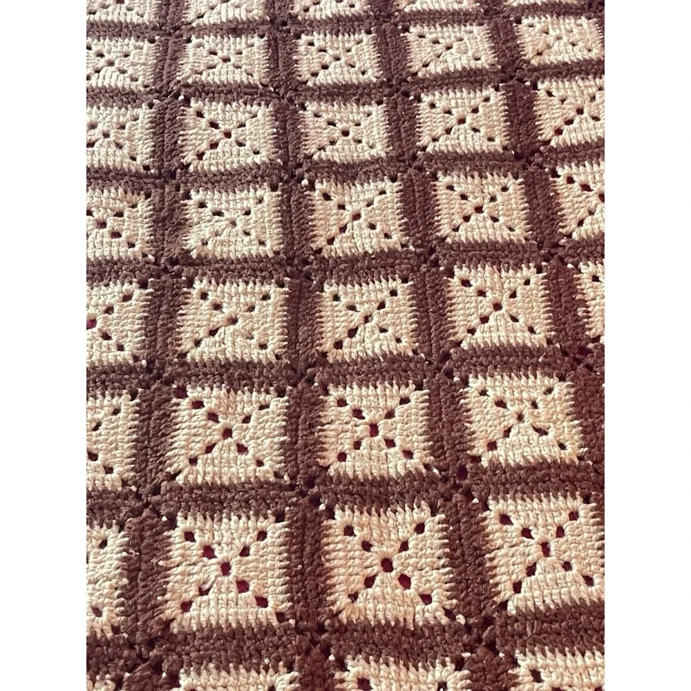 Granny Square VINTAGE Afghan 50x68 Knitted Blanket Throw Cottage Core Retro Boho